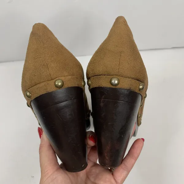 Vintage Y2K Size‎ 9 90s Union Bay Nicolette Platform Wood Heel Studded Pumps Tan - Image 6