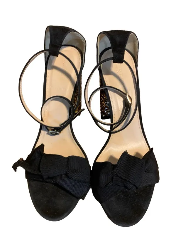 J. Crew Black Suede & Grossgrain Gold & Silver Glitter Block Heel Shoes (8.5) - Image 6