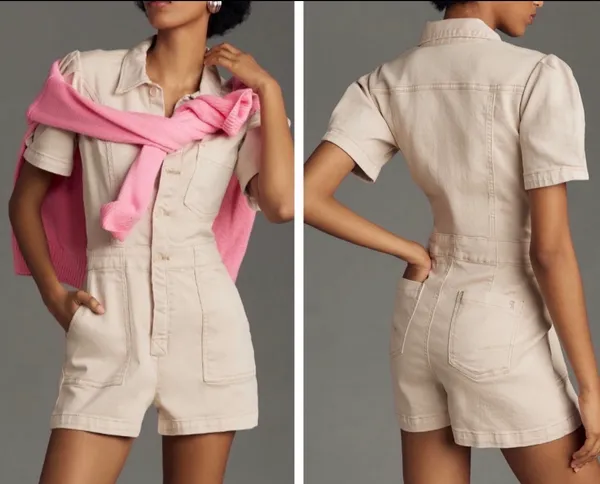 Anthropologie Pilcro The Kit Utility Romper in Beige , Size 6 - Image 2
