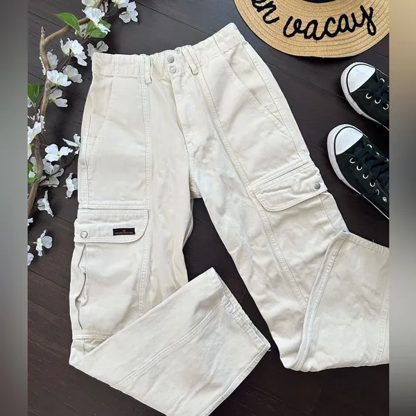 BDG Urban Outfitters Relaxed Skate Cargo Jeans Cream High Rise Size 27 - Image 6