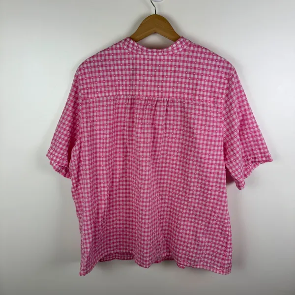 Ruby Rd Pink Gingham Textured Button Up Shirt Size 1X Lightweight Preppy‎ Cotton - Image 4