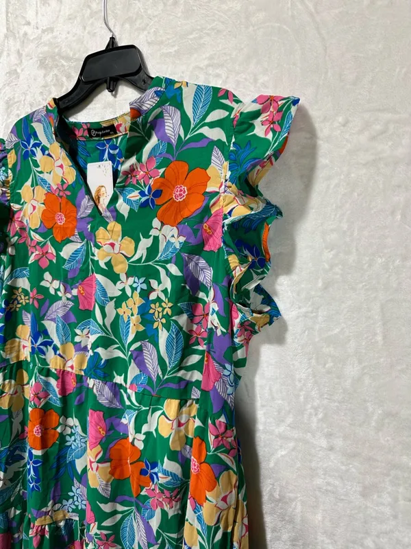 Pretty Garden Floral Cap Sleeve V neck flowy Midi Dress Size XXL new with tags - Image 4