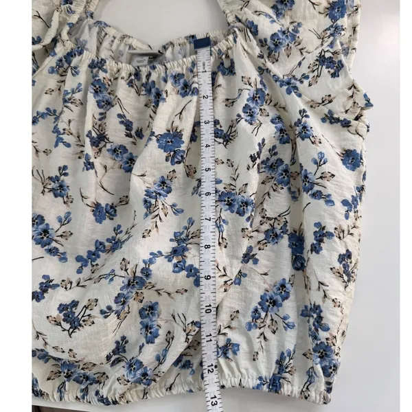 A New Day Blue Porcelain‎ Floral Off The Shoulder Blouse Short Sleeve Medium - Image 8