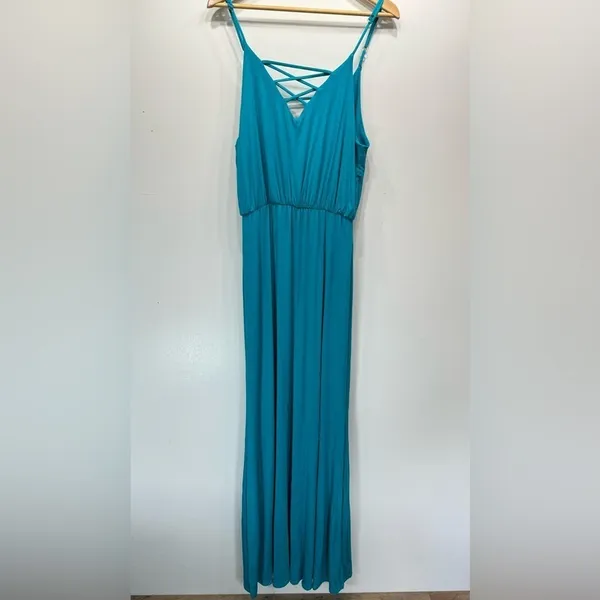 Turquoise Maxi Dress Knit Strappy Backless ModCloth by South Grand Size Medium - Image 4