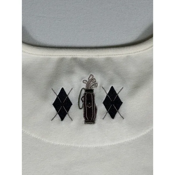 Vintage Christopher & Banks Women's M‎ Golf Embroidered Ivory Short Sleeve Top - Image 8