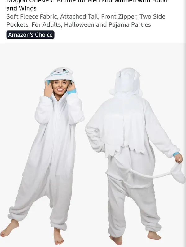 White Light Fury Dragon One-Piece Onesie Pajama Costume Adult Size XL New - Image 2