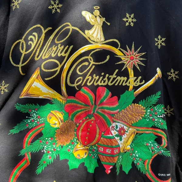 VTG 80 Variety Christmas Sweatshirt Angel Trumpet Holiday Party‎ 24W/44 - Image 4