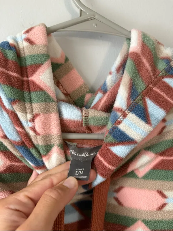 Eddie Bauer Oversize Fleece Sweatshirt Aztec Pattern Multi Color Orange Blue S M - Image 7