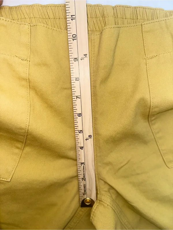 Mustard Yellow Wide Leg Crop Utility Pants Elastic Waist Patch Pockets Size S M - Image 6