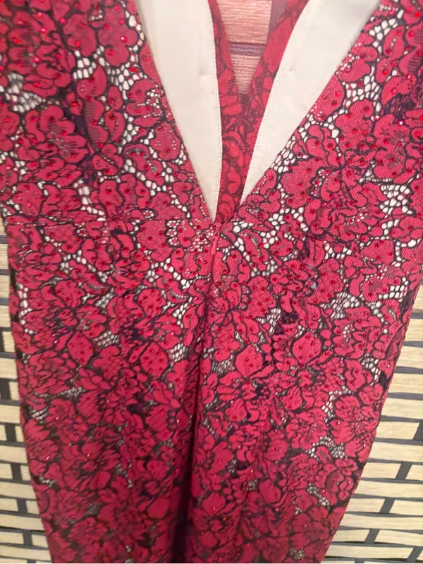Ellie Wilde mon Cheri red and tan lace gown size 4 - Image 8