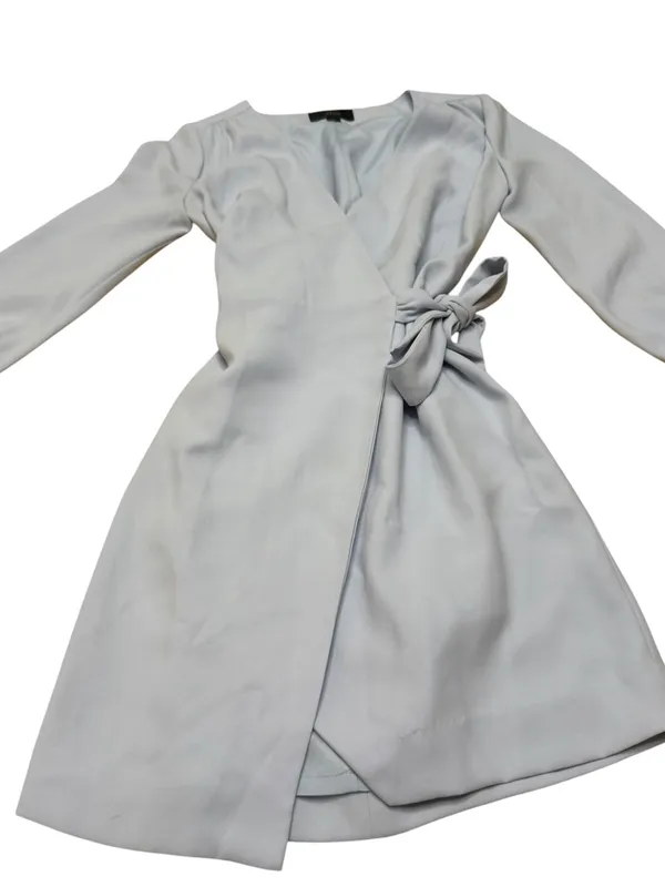 J.Crew Women’s 00 Light Blue Wrap Dress Long Sleeve Tie Waist Cocktail Mini XXS - Image 5
