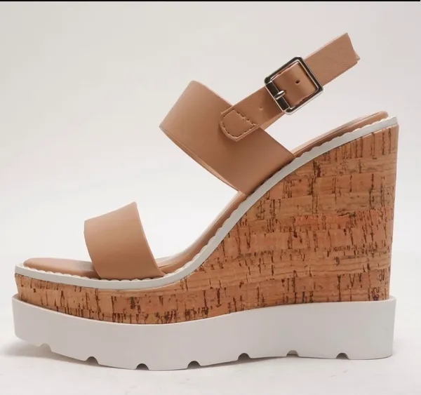 Tan/natural Cork Platform Wedge Tan Size 8.5 - Image 3