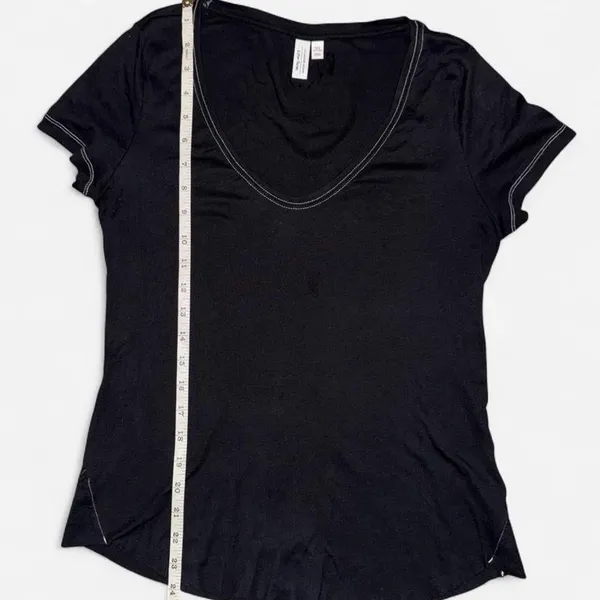 & Other Stories Black Short Sleeve T-Shirt with White Stitching Detail - Image 4