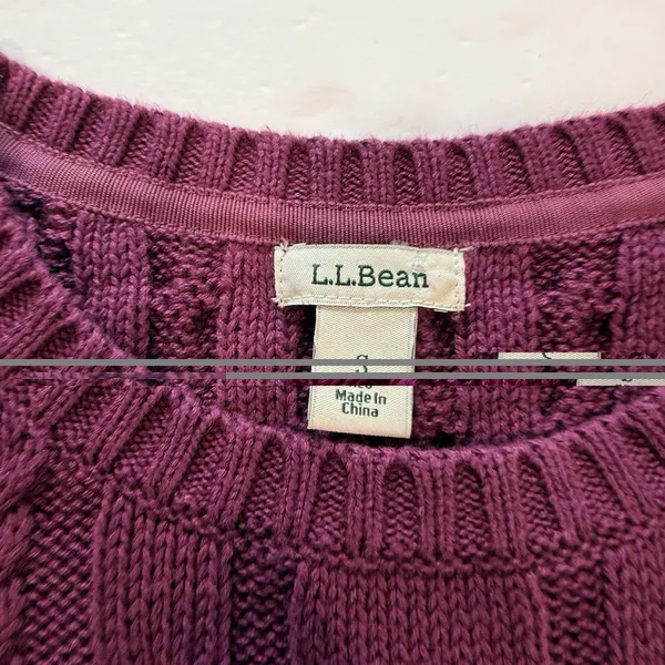 LL Bean Purple Double L Mixed Cable Cotton Crew Neck Pullover Sweater Size SMALL - Image 9