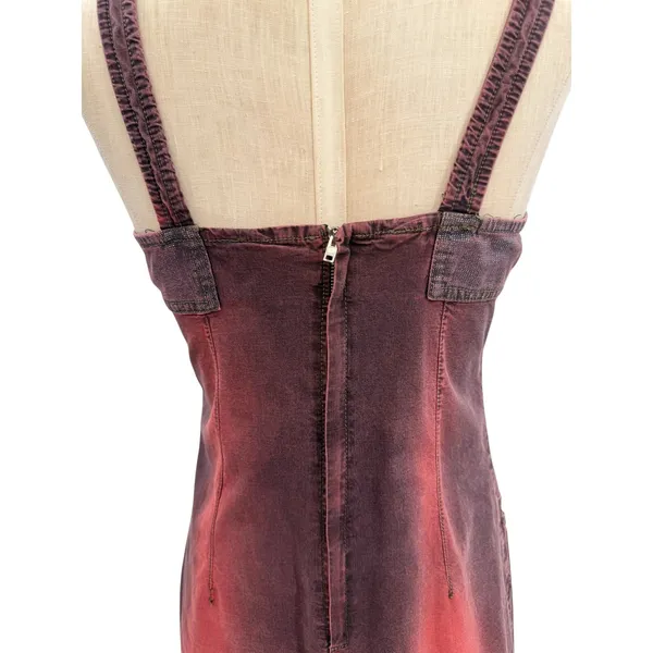 Transit Par Such Red‎ Purple Tie Dye Stretch Denim Mini Dress Size 2 US 8 10 - Image 9