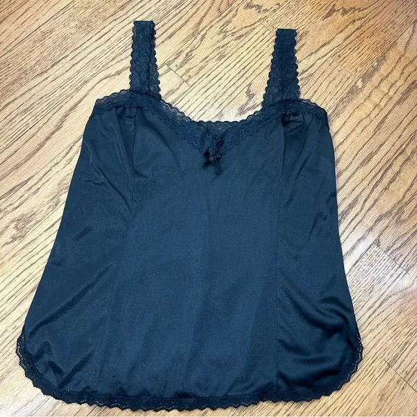 Vintage 80’s Mel-Lin Black Lace Nylon Gothic Silky Camisole Size S - Image 9