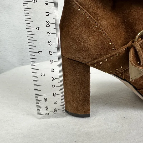 Ann Taylor‎ Brown Suede Studded Buckle Ankle Boots Women 6M Block Heel Moto Boho - Image 9