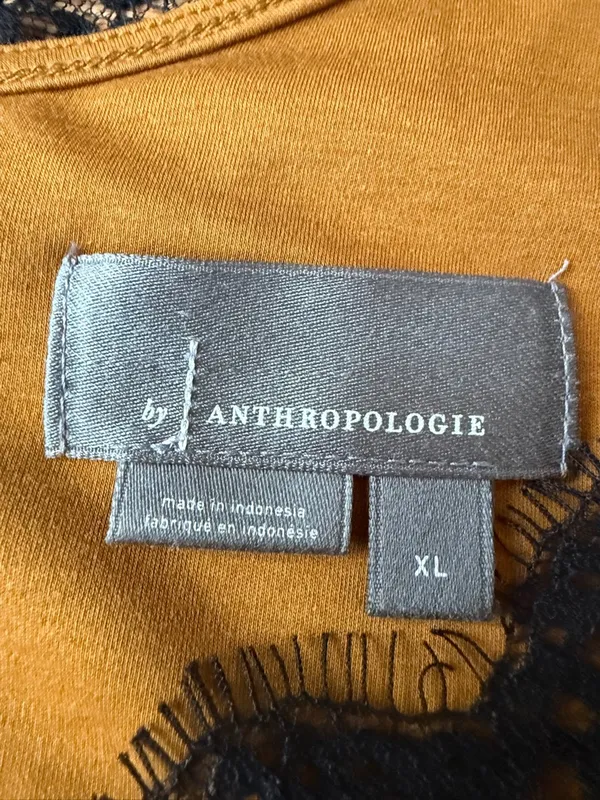 Anthropologie Lace Trim Peplum Top Mustard Black XL Romantic Boho - Image 5