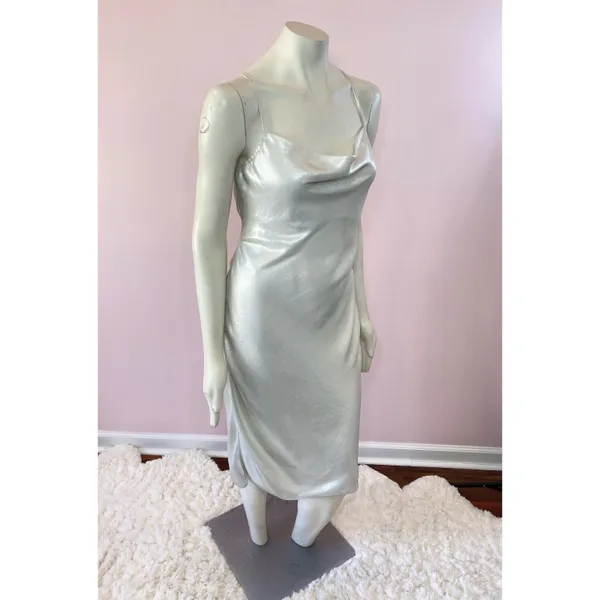 EXPRESS Metallic Cowl Neck Cross Back Midi Slip Dress - Image 5