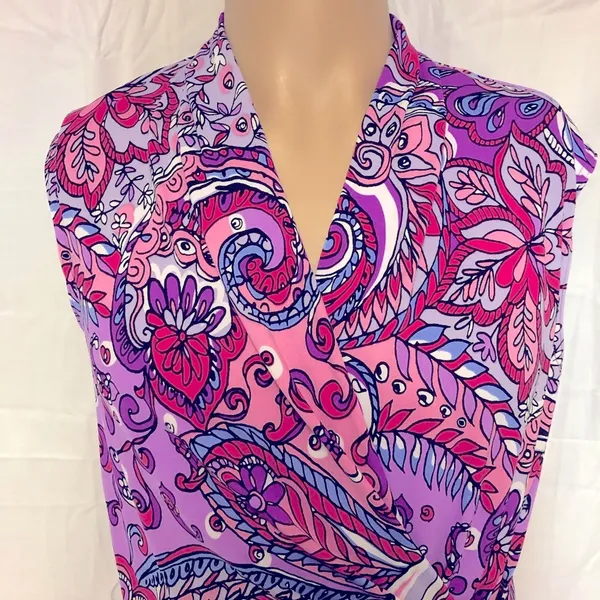 Karin Stevens Paisley Print Dress With Belt Size 10 - Image 3