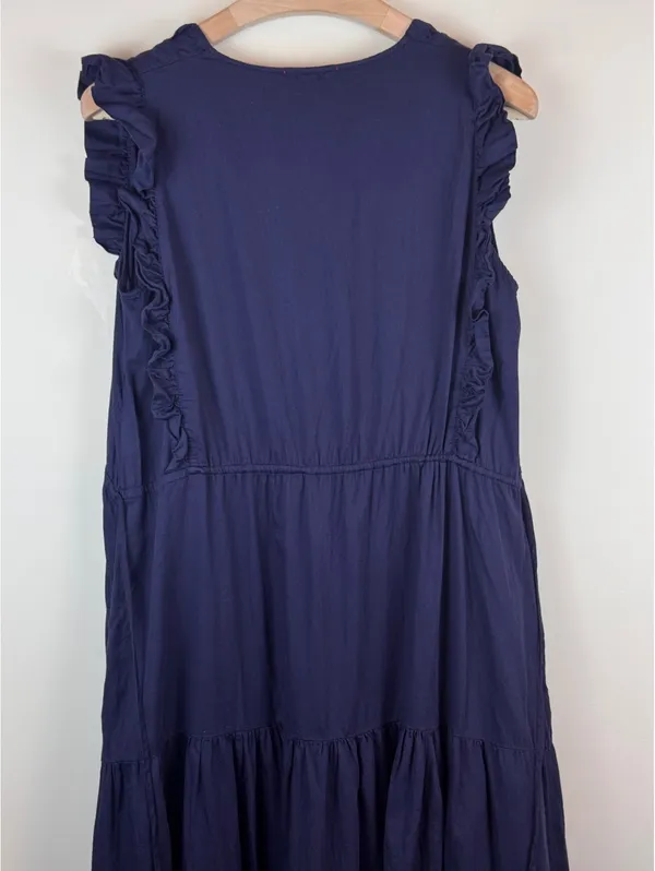 STARK X Navy Blue Cotton Ruffle Tiered Maxi Dress Size L Made in USA - Image 10