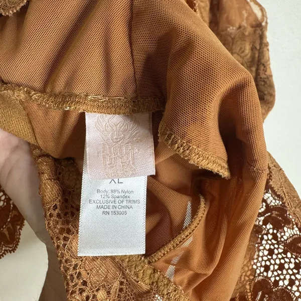 We Are Hah Bodysuit Womens XL Brown Lace Sheer Lingerie‎ Intimates Floral Mesh - Image 8