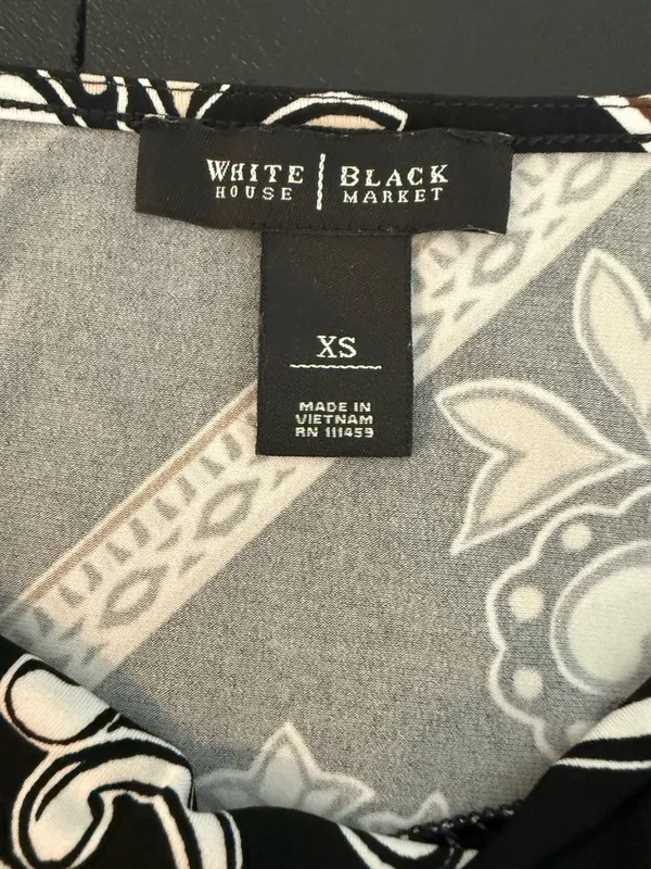 White House Black Market Black Paisley Print Cowl Neck Top XS - Image 3