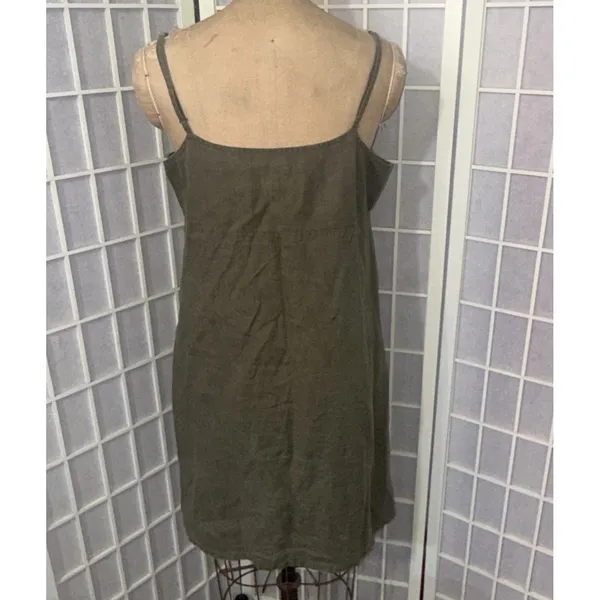 Abercrombie Fitch Vintage Y2K 90s Layering Babydoll Linen Military Green Dress M - Image 3