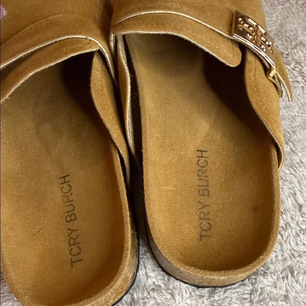 Tory Burch Mustard Suede Mules with Gold Buckle - Image 5