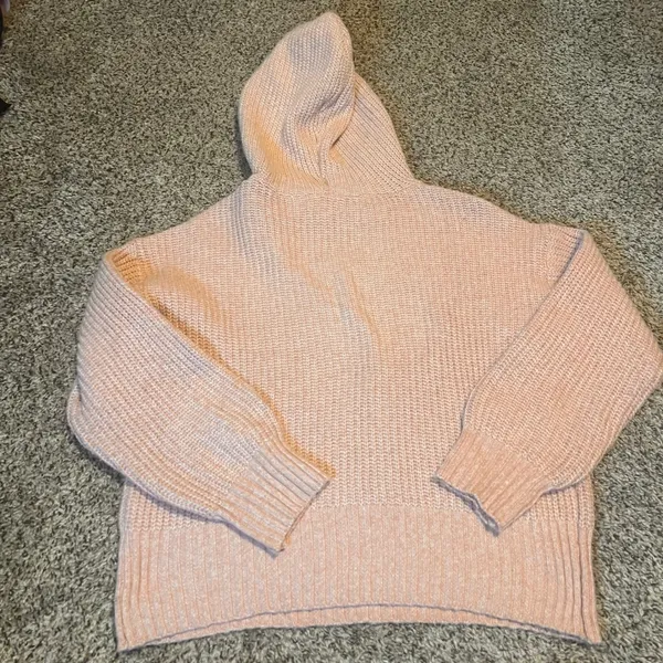 NINE WEST Pink Knit Hoodie Sweater Women's Size‎ M Balloon Sleeve Cozy - Image 5