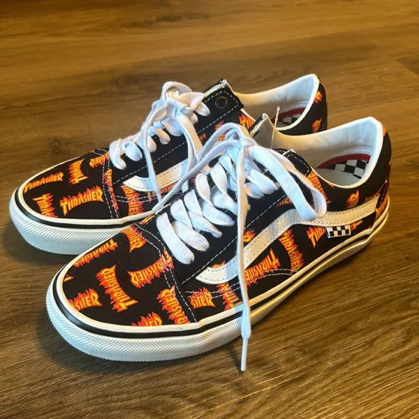 Vans x Thrasher Skate Old Skool Black Multi Logo Canvas Shoes mens 7 women’s 9 - Image 5