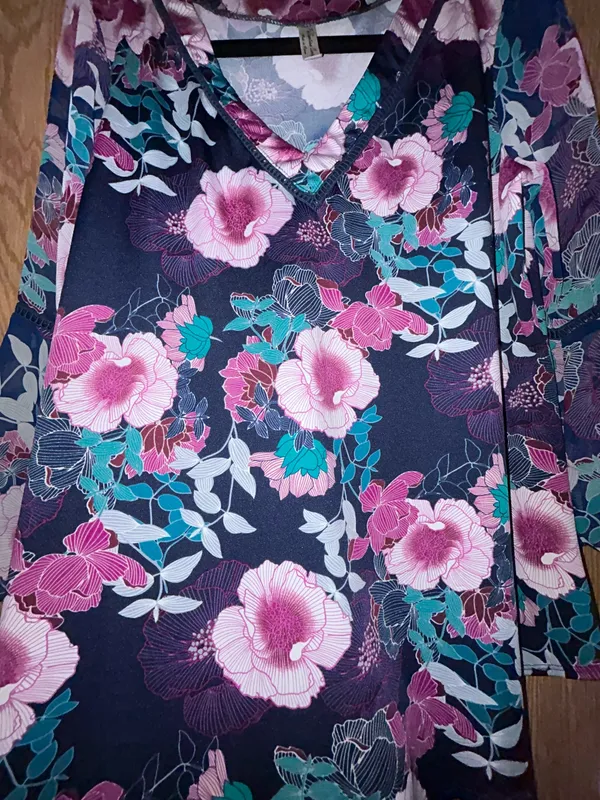 New, PerSeption Concept Floral Print Bell 3/4 Length Sleeves V-Neck Blouse Shirt Top Size XL - Image 6