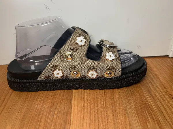 Jin Duo Sandals Womens Size 10 Brown Floral Buckle Slide Platform Shoes - Image 4