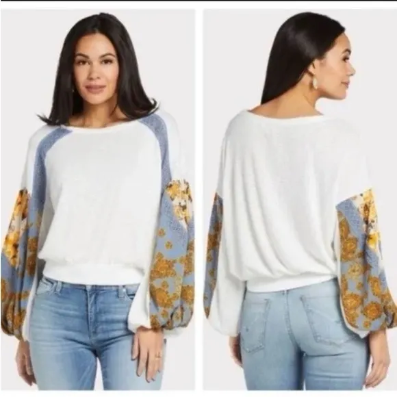 Free People Casual Clash Floral Balloon‎ Sleeves Size Small EUC - Image 2