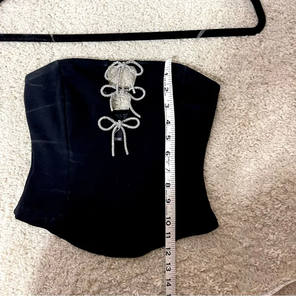 Windsor Black Strapless Crop Top with Silver Bows - Image 4