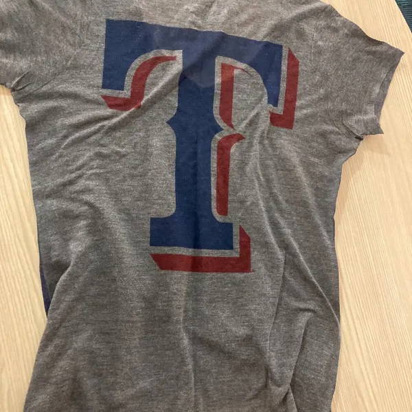 Texas Rangers T Shirt Medium Gray and Blue Sheer Burn Out Material Short Sleeve - Image 2