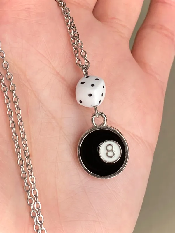 Handmade 8 ball & dice grunge funky unisex necklace🎲8️⃣🖤 - Image 2