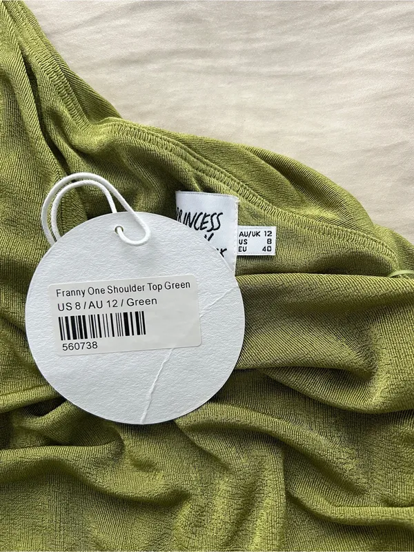 NEW Princess Polly Green One-Shoulder Smocked Hem Top - Image 3