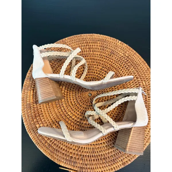 Joie Felina Braided Strappy Block Heel Sandals Sand Beige Square Toe‎ Size 8.5 - Image 2