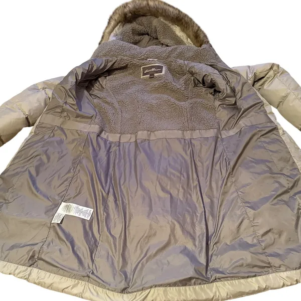 Eddie Bauer Lodge Cascadian Down Parka Womens Small Gray Fur Trim Hood‎ Coat - Image 4