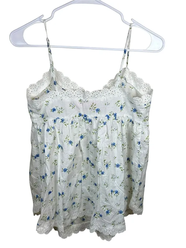Victoria’s Secret Y2K Floral Eyelet Babydoll Cami White Blue Coquette Small - Image 3