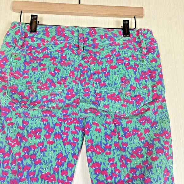 Lilly Pulitzer Worth Skinny Mini Pants Green Pink Floral Ankle Size 0 - Image 7