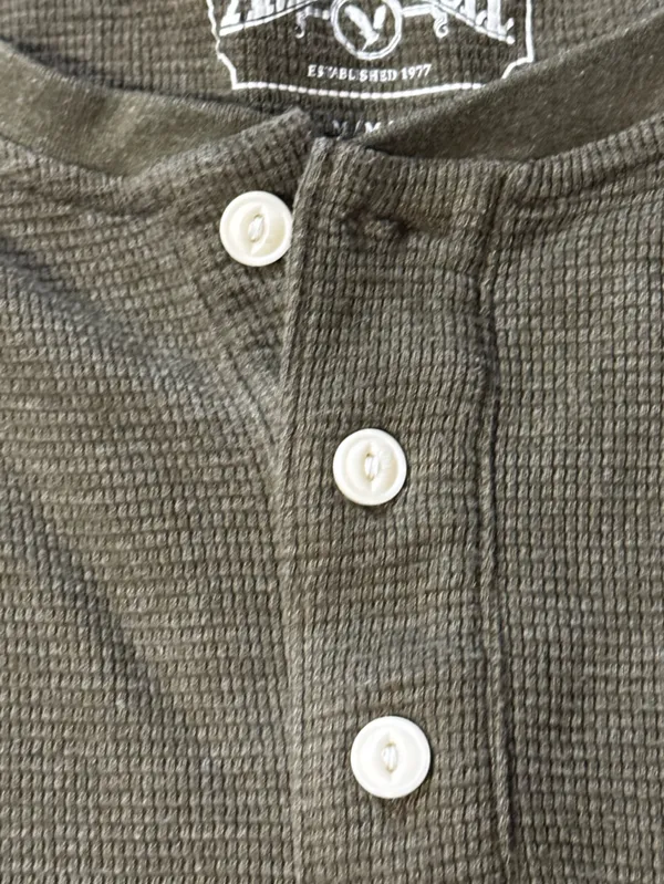 American Eagle Outfitters Olive Thermal Henley Pullover - Image 3