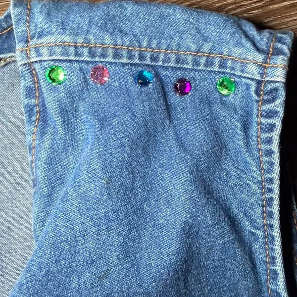 Y Not Denim Vest Blue‎ XL Vintage Rhinestone Studded 90s Boho Festival Casual - Image 3