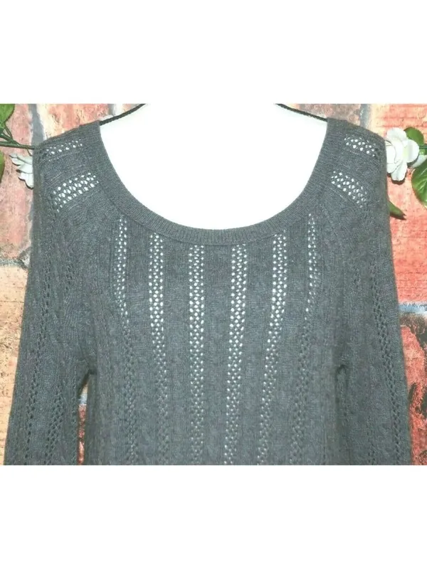 Y2K VTG American Eagle Gray Open-Knit Sweater Womens S Cotton Wool Blend Scoop N - Image 2