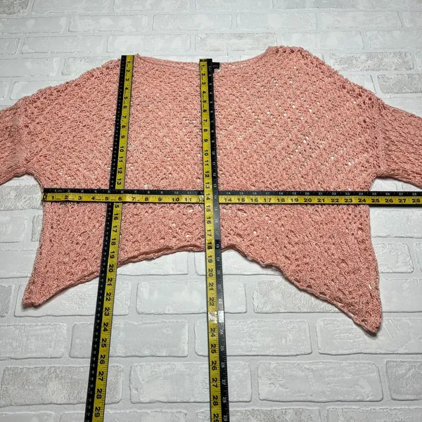 Coco Carmen Crochet Sweater OS Pink Open Knit Pullover Oversized‎ Beachy Relaxed - Image 2