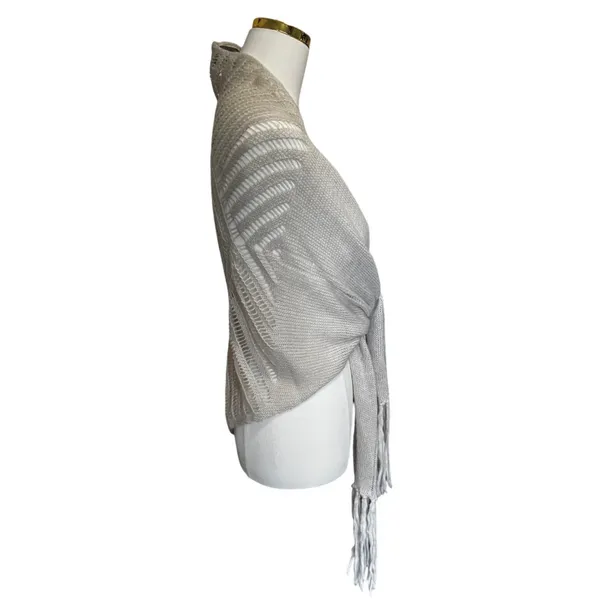 Free People Knit Wrap Scarf Shawl Fringe Convertible Boho Cream 72” Wide - Image 2