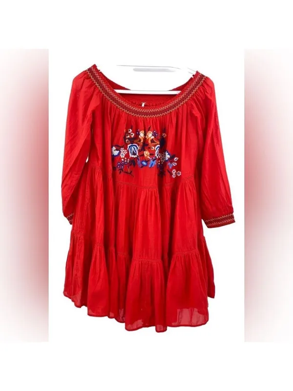 Free People Red Floral Mini Dress Size M (PTP 18.5”) - Image 3