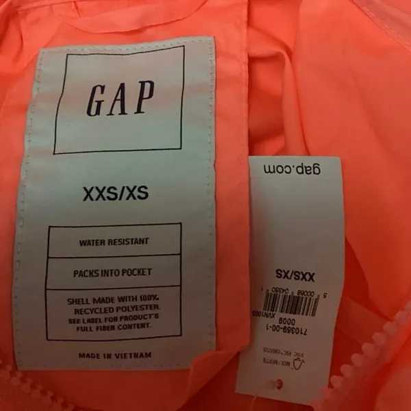 NEW Gap Orange Water Resistant Rain Coat Foldable Windbreaker Jacket Size XXS/XS - Image 5