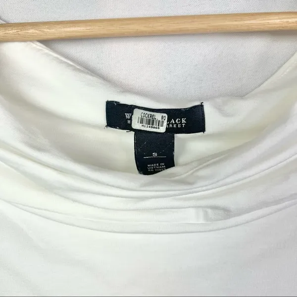 White House Black Market WHBM White Ruched‎ Side Off Shoulder Blouse S - Image 3